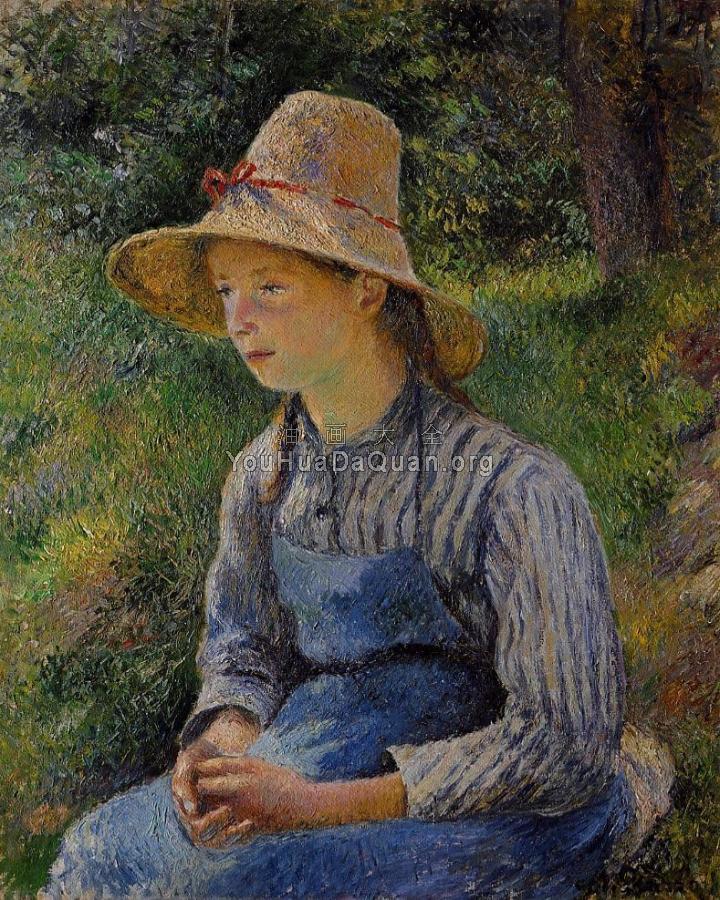 Young Peasant Girl Wearing a Hat - 卡米耶·毕沙罗